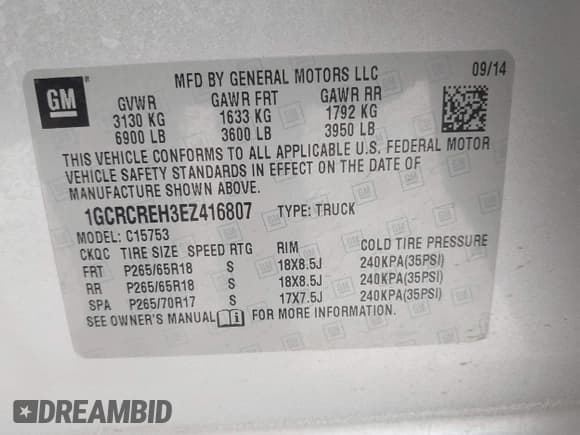 ✅ 2014 Chevrolet Silverado 1500 LT • VIN: 1GCRCREH3EZ416807 • Lot: 43377432. Listed on IAAI with 153,460 mi. Free auction sales archive from the USA and detailed vehicle history report at DreamBid. Image 9.