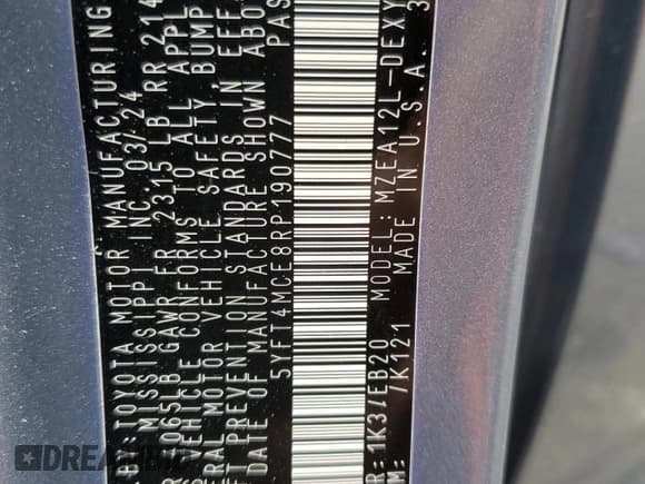 ✅ 2024 Toyota Corolla XSE • VIN: 5YFT4MCE8RP190777 • Лот: 65953085. Опубликован ранее на Copart с пробегом 27 917 миль. Бесплатный доступ к архиву аукционных продаж из США и подробный отчёт об истории автомобиля на DreamBid. Изображение 13.