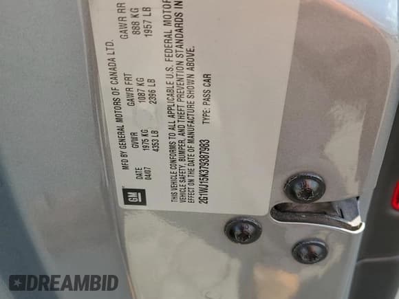 ✅ 2007 Chevrolet Monte Carlo LS • VIN: 2G1WJ15K379387983 • Lot: 68921825. Listed on Copart with 204,817 mi. Free auction sales archive from the USA and detailed vehicle history report at DreamBid. Image 12.