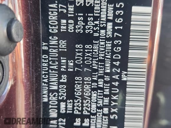 ✅ 2013 Kia Sorento EX • VIN: 5XYKU4A24DG371635 • Lot: 90525145. Listed on Copart with 86,687 mi. Free auction sales archive from the USA and detailed vehicle history report at DreamBid. Image 12.