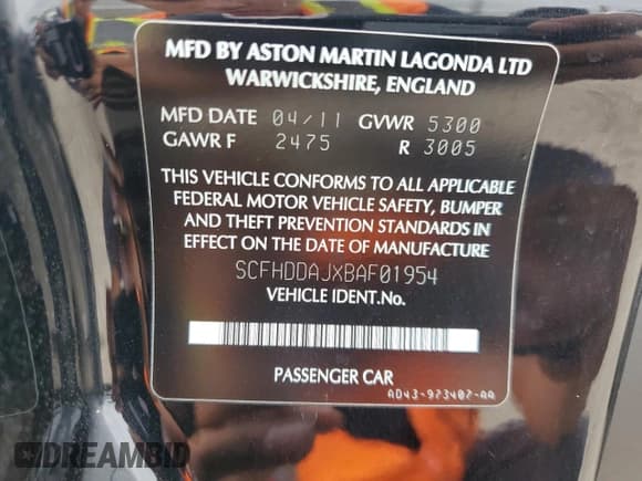 ✅ 2011 Aston Martin Rapide • VIN: SCFHDDAJXBAF01954 • Lot: 51511515. Wystawiony na Copart z przebiegiem 40 184 mil. Bezpłatny archiwum sprzedaży aukcyjnych z USA i szczegółowy raport historii pojazdu na DreamBid. Zdjęcie 12.
