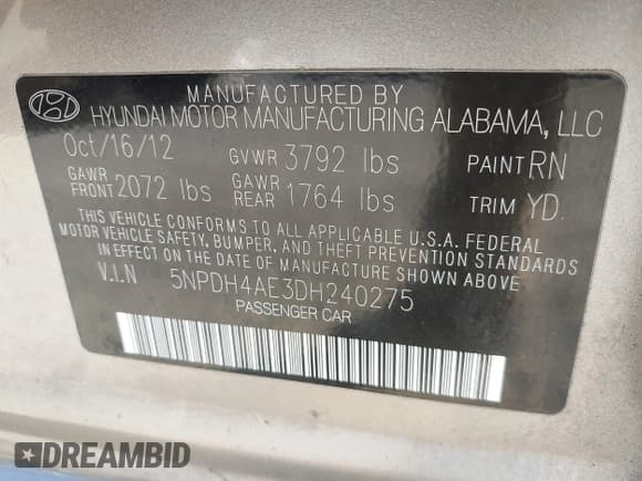 ✅ 2013 Hyundai Elantra GLS • VIN: 5NPDH4AE3DH240275 • Lot: 42819323. Listed on IAAI with 143,276 mi. Free auction sales archive from the USA and detailed vehicle history report at DreamBid. Image 9.