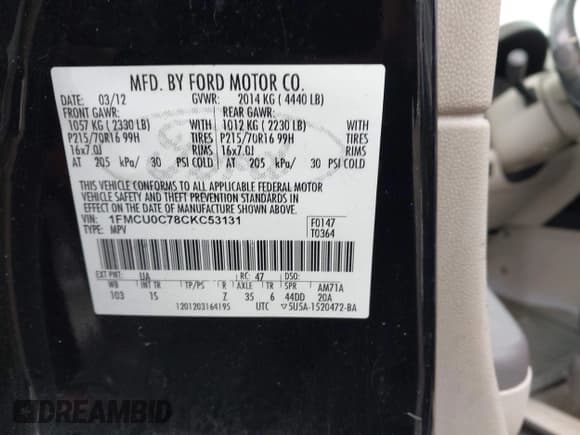 ✅ 2012 Ford Escape XLS • VIN: 1FMCU0C78CKC53131 • Lot: 43718399. Wystawiony na IAAI z przebiegiem 233 693 mil. Bezpłatny archiwum sprzedaży aukcyjnych z USA i szczegółowy raport historii pojazdu na DreamBid. Zdjęcie 7.