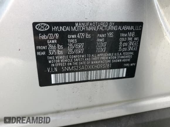 ✅ 2019 Hyundai Santa Fe SE • VIN: 5NMS23ADXKH093781 • Lot: 50336633. Wystawiony na Copart z przebiegiem 49 171 mil. Bezpłatny archiwum sprzedaży aukcyjnych z USA i szczegółowy raport historii pojazdu na DreamBid. Zdjęcie 13.