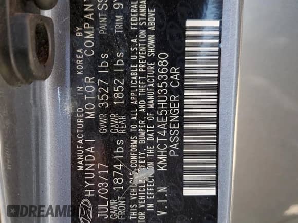 2017 Hyundai Accent Value Edition с VIN KMHCT4AE5HU353680, выставлен на аукционе Copart как лот 69237275 с пробегом 111 343 миль миль и Списание • Salvage title. История ставок и продаж доступна на DreamBid. Изображение 12.