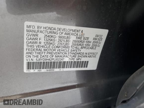 ✅ 2023 Acura MDX Technology • VIN: 5J8YD9H42PL002247 • Lot: 56934285. Listed on Copart with 34,309 mi. Free auction sales archive from the USA and detailed vehicle history report at DreamBid. Image 13.