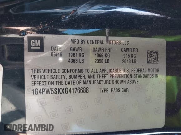 ✅ 2016 Buick Verano Sport Touring • VIN: 1G4PW5SKXG4176688 • Lot: 41320798. Listed on IAAI with 100,209 mi. Free auction sales archive from the USA and detailed vehicle history report at DreamBid. Image 9.