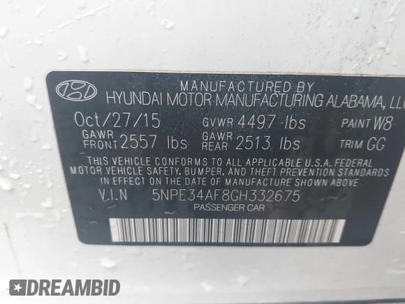 ✅ 2016 Hyundai Sonata Sport • VIN: 5NPE34AF8GH332675 • Lot: 43559315. Listed on IAAI with 98,493 mi. Free auction sales archive from the USA and detailed vehicle history report at DreamBid. Image 9.