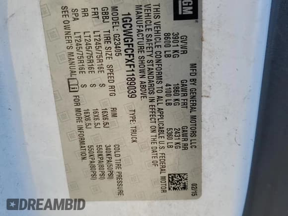 ✅ 2015 Chevrolet Express Cargo • VIN: 1GCWGFCFXF1189039 • Лот: 94148615. Опубликован ранее на Copart с пробегом 210 238 миль. Бесплатный доступ к архиву аукционных продаж из США и подробный отчёт об истории автомобиля на DreamBid. Изображение 12.