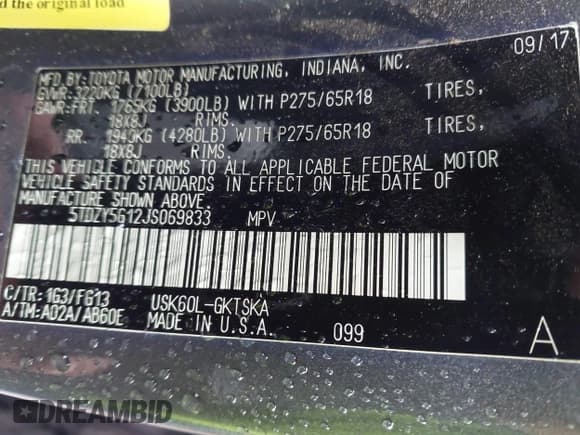 ✅ 2018 Toyota Sequoia SR5 • VIN: 5TDZY5G12JS069833 • Лот: 43434391. Опубликован ранее на IAAI с пробегом 115 589 миль. Бесплатный доступ к архиву аукционных продаж из США и подробный отчёт об истории автомобиля на DreamBid. Изображение 9.