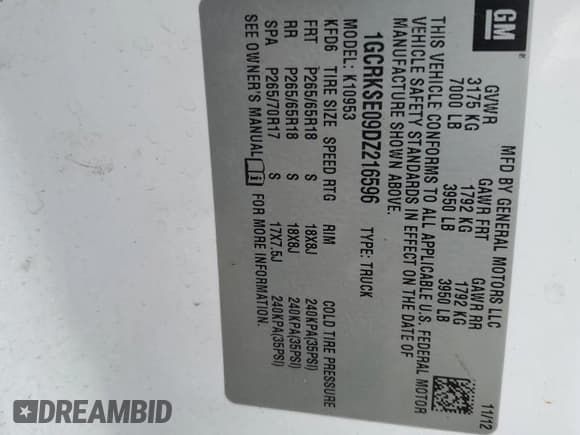 ✅ 2013 Chevrolet Silverado 1500 LT • VIN: 1GCRKSE09DZ216596 • Lot: 79350914. Listed on Copart with Not provided. Free auction sales archive from the USA and detailed vehicle history report at DreamBid. Image 12.