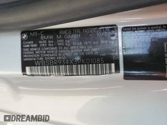 2003 BMW 3 Series M3 с VIN WBSBR934X3PK01085, выставлен на аукционе Copart как лот 52595545 с пробегом 147 248 миль миль и Списание • Salvage title. История ставок и продаж доступна на DreamBid. Изображение 15.