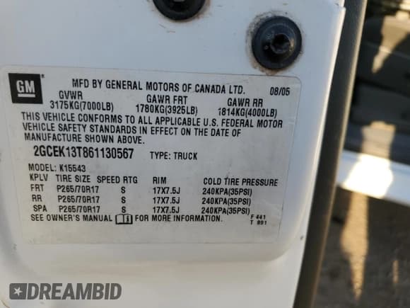 ✅ 2006 Chevrolet Silverado 1500 LT1 • VIN: 2GCEK13T861130567 • Лот: 73341534. Опубликован ранее на Copart с пробегом 262 828 миль. Бесплатный доступ к архиву аукционных продаж из США и подробный отчёт об истории автомобиля на DreamBid. Изображение 12.