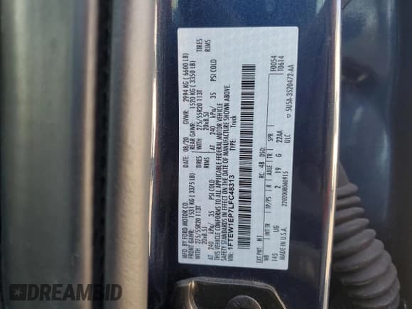 ✅ 2020 Ford F-150 XL • VIN: 1FTEW1EP7LFC48313 • Лот: 81004935. Опубликован ранее на Copart с пробегом 69 272 миль. Бесплатный доступ к архиву аукционных продаж из США и подробный отчёт об истории автомобиля на DreamBid. Изображение 12.