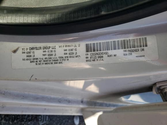 ✅ 2012 Dodge Avenger SE • VIN: 1C3CDZAG3CN314321 • Лот: 80647864. Опубликован ранее на Copart с пробегом 146 333 миль. Бесплатный доступ к архиву аукционных продаж из США и подробный отчёт об истории автомобиля на DreamBid. Изображение 15.