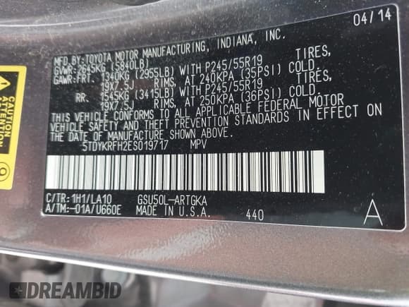 ✅ 2014 Toyota Highlander Limited • VIN: 5TDYKRFH2ES019717 • Лот: 42628659. Опубликован ранее на IAAI с пробегом 210 771 миль. Бесплатный доступ к архиву аукционных продаж из США и подробный отчёт об истории автомобиля на DreamBid. Изображение 9.