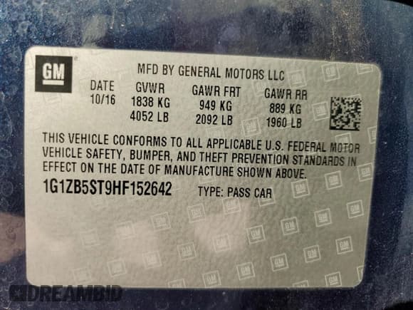 ✅ 2017 Chevrolet Malibu LS • VIN: 1G1ZB5ST9HF152642 • Lot: 87401735. Listed on Copart with 135,333 mi. Free auction sales archive from the USA and detailed vehicle history report at DreamBid. Image 12.