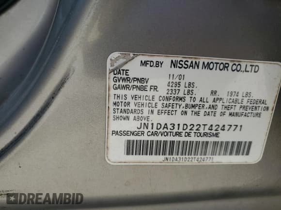 ✅ 2002 Nissan Maxima SE • VIN: JN1DA31D22T424771 • Lot: 65778035. Wystawiony na Copart z przebiegiem 192 082 mil. Bezpłatny archiwum sprzedaży aukcyjnych z USA i szczegółowy raport historii pojazdu na DreamBid. Zdjęcie 13.