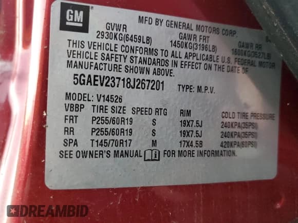 ✅ 2008 Buick Enclave CXL • VIN: 5GAEV23718J267201 • Lot: 93465795. Listed on Copart with 239,213 mi. Free auction sales archive from the USA and detailed vehicle history report at DreamBid. Image 13.