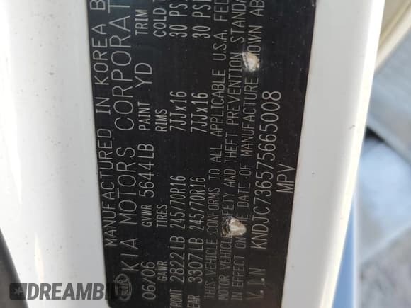 ✅ 2007 Kia Sorento LX • VIN: KNDJC736575665008 • Lot: 92607065. Listed on Copart with 145,840 mi. Free auction sales archive from the USA and detailed vehicle history report at DreamBid. Image 13.