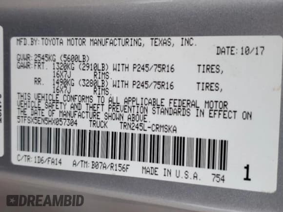 ✅ 2017 Toyota Tacoma SR • VIN: 5TFSX5EN5HX057304 • Lot: 81607495. Wystawiony na Copart z przebiegiem 92 133 mil. Bezpłatny archiwum sprzedaży aukcyjnych z USA i szczegółowy raport historii pojazdu na DreamBid. Zdjęcie 12.