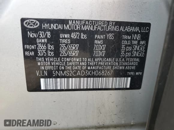 ✅ 2019 Hyundai Santa Fe SE • VIN: 5NMS2CAD3KH068267 • Lot: 64524623. Wystawiony na Copart z przebiegiem 72 535 mil. Bezpłatny archiwum sprzedaży aukcyjnych z USA i szczegółowy raport historii pojazdu na DreamBid. Zdjęcie 13.