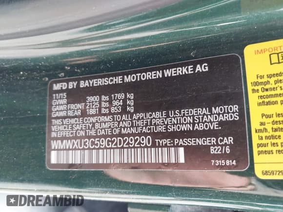 ✅ 2016 MINI Hardtop 4 Door S • VIN: WMWXU3C59G2D29290 • Lot: 43305184. Listed on IAAI with 88,708 mi. Free auction sales archive from the USA and detailed vehicle history report at DreamBid. Image 9.