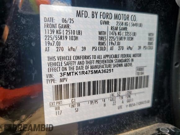 ✅ 2025 Ford Mustang Mach-E Select • VIN: 3FMTK1R47SMA36251 • Lot: 82158585. Listed on Copart with 1,138 mi. Free auction sales archive from the USA and detailed vehicle history report at DreamBid. Image 14.