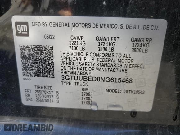 ✅ 2022 GMC Sierra 1500 SLE • VIN: 3GTUUBED0NG615468 • Лот: 81785484. Опубликован ранее на Copart с пробегом 43 501 миль. Бесплатный доступ к архиву аукционных продаж из США и подробный отчёт об истории автомобиля на DreamBid. Изображение 13.