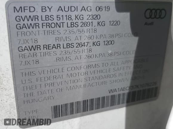 ✅ 2019 Audi Q3 Premium • VIN: WA1AECF37K1078226 • Lot: 60781465. Wystawiony na Copart z przebiegiem 111 580 mil. Bezpłatny archiwum sprzedaży aukcyjnych z USA i szczegółowy raport historii pojazdu na DreamBid. Zdjęcie 14.