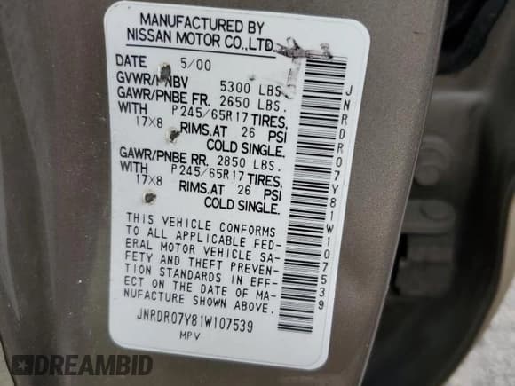 ✅ 2001 Infiniti QX4 Luxury • VIN: JNRDR07Y81W107539 • Лот: 75308704. Опубликован ранее на Copart с пробегом Не указан. Бесплатный доступ к архиву аукционных продаж из США и подробный отчёт об истории автомобиля на DreamBid. Изображение 14.