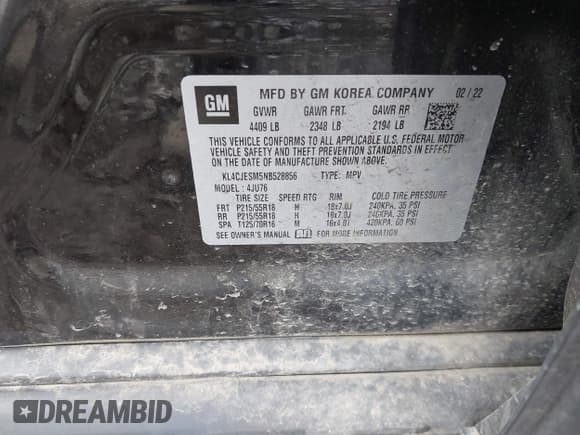 ✅ 2022 Buick Encore Preferred • VIN: KL4CJESM5NB528856 • Lot: 42731235. Listed on IAAI with 26,552 mi. Free auction sales archive from the USA and detailed vehicle history report at DreamBid. Image 9.