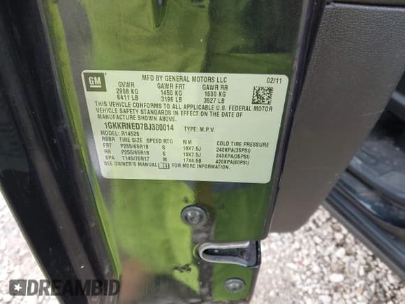 ✅ 2011 GMC Acadia SL • VIN: 1GKKRNED7BJ300014 • Лот: 43795561. Опубликован ранее на IAAI с пробегом 146 240 миль. Бесплатный доступ к архиву аукционных продаж из США и подробный отчёт об истории автомобиля на DreamBid. Изображение 9.