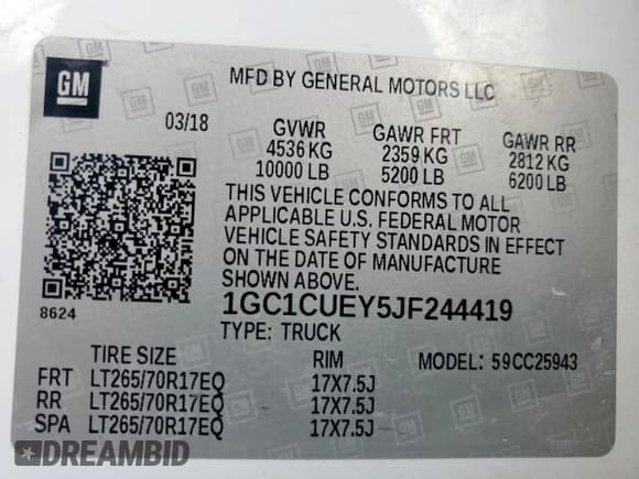 ✅ 2018 Chevrolet Silverado 2500HD Work Truck • VIN: 1GC1CUEY5JF244419 • Лот: 58372965. Опубликован ранее на Copart с пробегом Не указан. Бесплатный доступ к архиву аукционных продаж из США и подробный отчёт об истории автомобиля на DreamBid. Изображение 13.