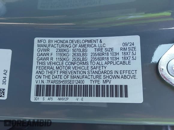 ✅ 2025 Honda CR-V Sport • VIN: 7FARS5H59SE012400 • Lot: 43726501. Listed on IAAI with 9,422 mi. Free auction sales archive from the USA and detailed vehicle history report at DreamBid. Image 9.