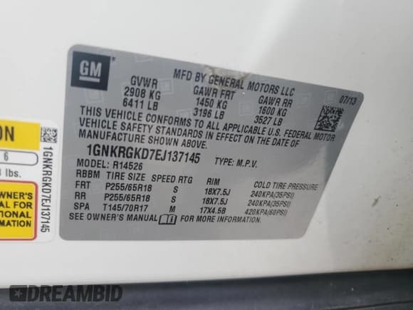 ✅ 2014 Chevrolet Traverse LT • VIN: 1GNKRGKD7EJ137145 • Lot: 59519844. Wystawiony na Copart z przebiegiem 158 743 mil. Bezpłatny archiwum sprzedaży aukcyjnych z USA i szczegółowy raport historii pojazdu na DreamBid. Zdjęcie 14.