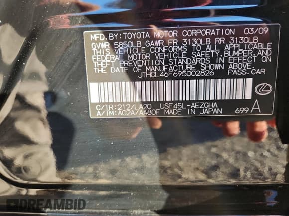 ✅ 2009 Lexus LS 460 • VIN: JTHCL46F695002826 • Lot: 86778625. Listed on Copart with Not provided. Free auction sales archive from the USA and detailed vehicle history report at DreamBid. Image 12.