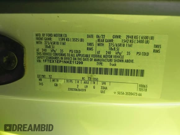 ✅ 2022 Ford F-150 XL • VIN: 1FTEX1EP1NKE11299 • Lot: 42524542. Listed on IAAI with 77,363 mi. Free auction sales archive from the USA and detailed vehicle history report at DreamBid. Image 9.