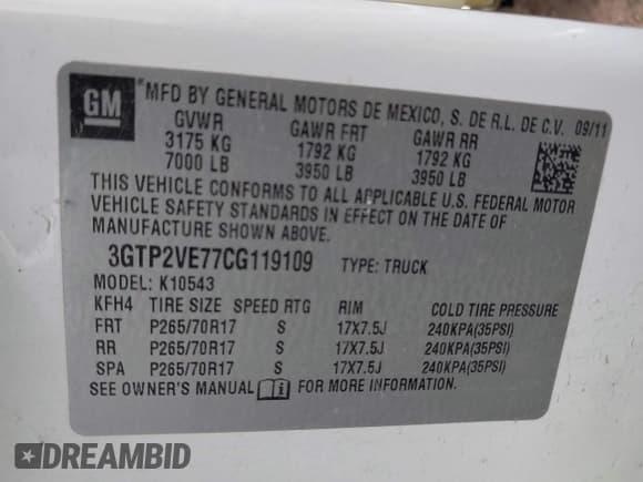 ✅ 2012 GMC Sierra 1500 SLE • VIN: 3GTP2VE77CG119109 • Lot: 42388856. Wystawiony na IAAI z przebiegiem 194 482 mil. Bezpłatny archiwum sprzedaży aukcyjnych z USA i szczegółowy raport historii pojazdu na DreamBid. Zdjęcie 9.