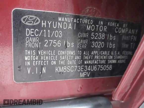 2004 Hyundai Santa Fe GLS с VIN KM8SC73E34U675058, выставлен на аукционе IAAI как лот 41469795 с пробегом 203 726 миль миль и . История ставок и продаж доступна на DreamBid. Изображение 9.