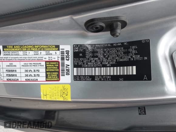 ✅ 2014 Toyota Sienna XLE • VIN: 5TDDK3DC8ES077415 • Lot: 43722553. Listed on IAAI with 218,480 mi. Free auction sales archive from the USA and detailed vehicle history report at DreamBid. Image 9.