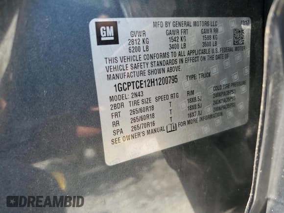 ✅ 2017 Chevrolet Colorado 4WD LT • VIN: 1GCPTCE12H1200795 • Lot: 57381415. Listed on Copart with 85,009 mi. Free auction sales archive from the USA and detailed vehicle history report at DreamBid. Image 13.