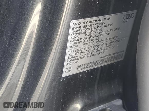 ✅ 2021 Audi SQ8 Prestige • VIN: WA1CWBF14MD001538 • Lot: 63970565. Listed on Copart with Not provided. Free auction sales archive from the USA and detailed vehicle history report at DreamBid. Image 13.