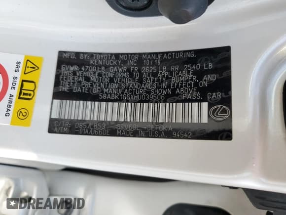 ✅ 2017 Lexus ES 350 • VIN: 58ABK1GGXHU039506 • Lot: 81050485. Wystawiony na Copart z przebiegiem 40 850 mil. Bezpłatny archiwum sprzedaży aukcyjnych z USA i szczegółowy raport historii pojazdu na DreamBid. Zdjęcie 13.