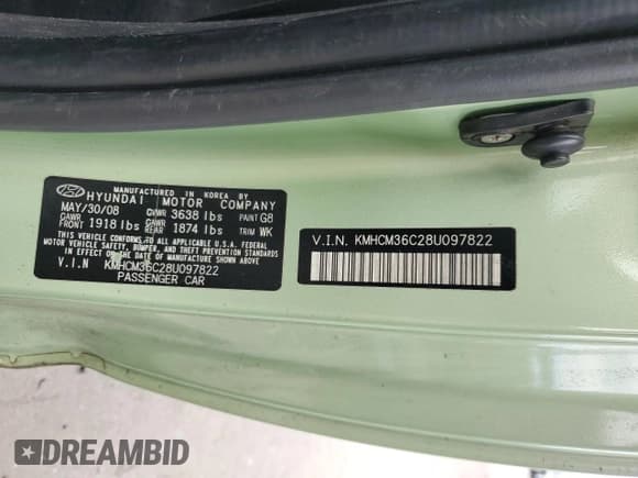 ✅ 2008 Hyundai Accent GS • VIN: KMHCM36C28U097822 • Лот: 49162275. Опубликован ранее на Copart с пробегом 83 128 миль. Бесплатный доступ к архиву аукционных продаж из США и подробный отчёт об истории автомобиля на DreamBid. Изображение 12.