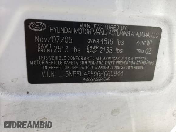 2006 Hyundai Sonata GLS с VIN 5NPEU46F96H066944, выставлен на аукционе Copart как лот 73336714 с пробегом 151 547 миль миль и Списание • Salvage title. История ставок и продаж доступна на DreamBid. Изображение 13.