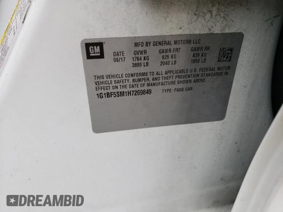 ✅ 2017 Chevrolet Cruze Premier • VIN: 1G1BF5SM1H7269849 • Lot: 52928323. Listed on Copart with 116,470 mi. Free auction sales archive from the USA and detailed vehicle history report at DreamBid. Image 12.