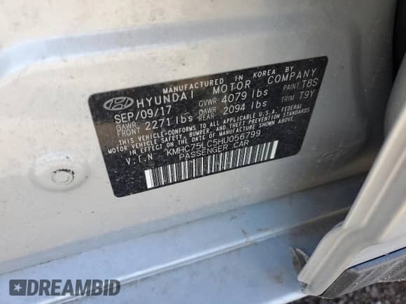 2017 Hyundai Ioniq SEL с VIN KMHC75LC5HU056799, выставлен на аукционе Copart как лот 79114684 с пробегом Не указан миль и Списание • Salvage title. История ставок и продаж доступна на DreamBid. Изображение 12.