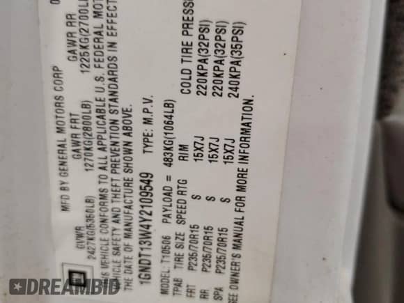 2000 Chevrolet Blazer LT z VIN 1GNDT13W4Y2109549, wystawiony jako Copart lot #79414994 z przebiegiem 133 338 mil mil oraz Szkoda całkowita • Salvage title. Historia ofert i sprzedaży dostępna na DreamBid. Obrazek 13.