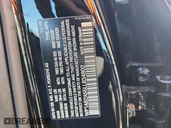 ✅ 2020 Porsche Macan S • VIN: WP1AB2A55LLB34802 • Lot: 80722145. Listed on Copart with 59,208 mi. Free auction sales archive from the USA and detailed vehicle history report at DreamBid. Image 12.